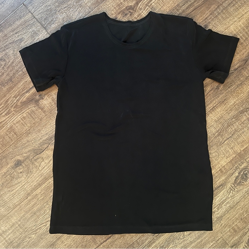 FLAX Black Slinky Knit Top Petite Short Sleeve Stretch Minimalist Capsule